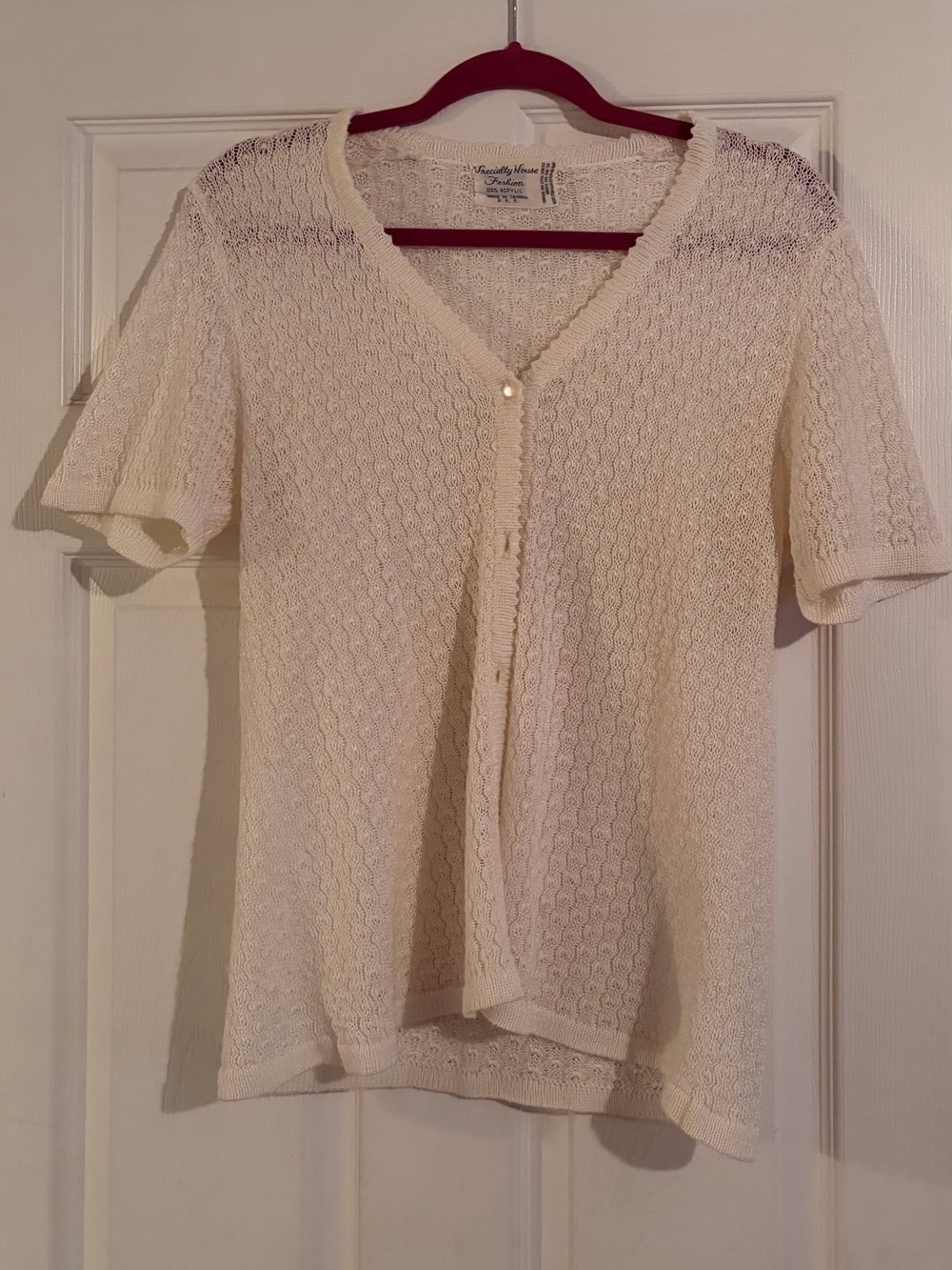 Vintage Cream Short-Sleeve Knit Cardigan